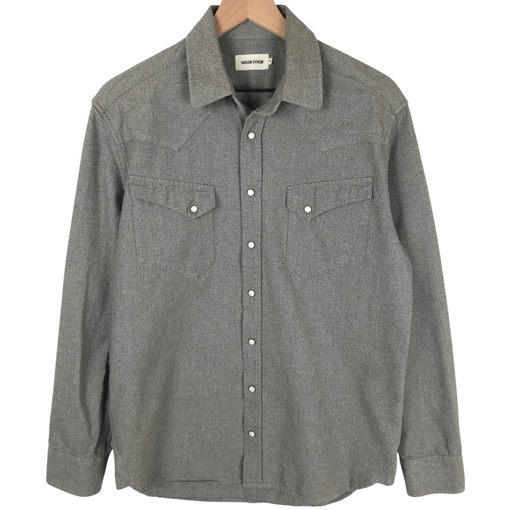 TAYLOR STITCH 100% Organic Cotton Pearl Snap Western Shirt Men's Sz 42 Gray L/S
